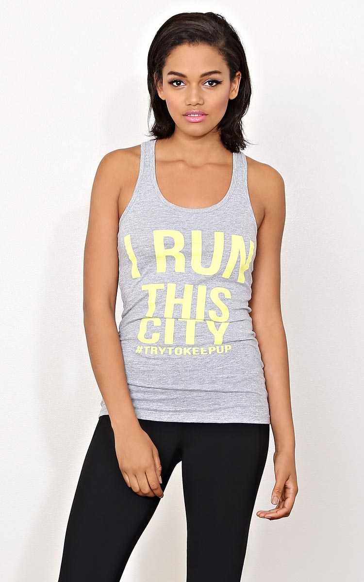 I RUN THIS CITY Knit Tank - LGE - Heather in Size Large by Styles For Less
