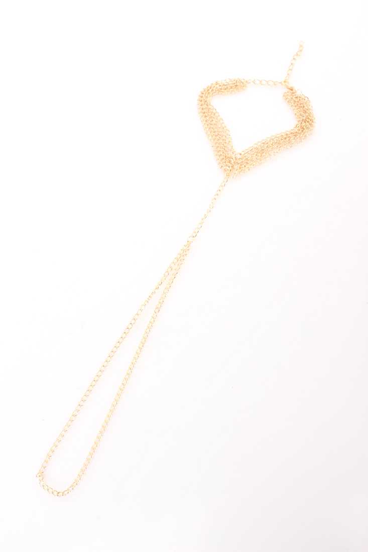 Gold Wrap Around Chain Ring Hand Bracelet