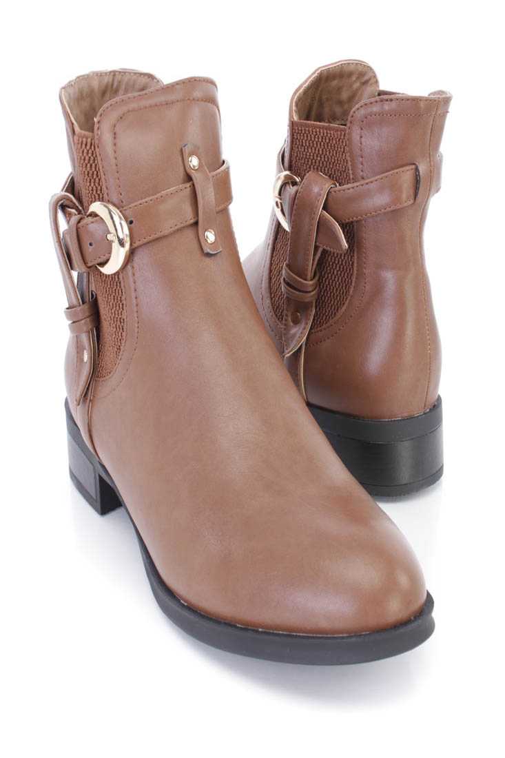 Taupe Strappy Fitted Ankle Booties Faux Leather
