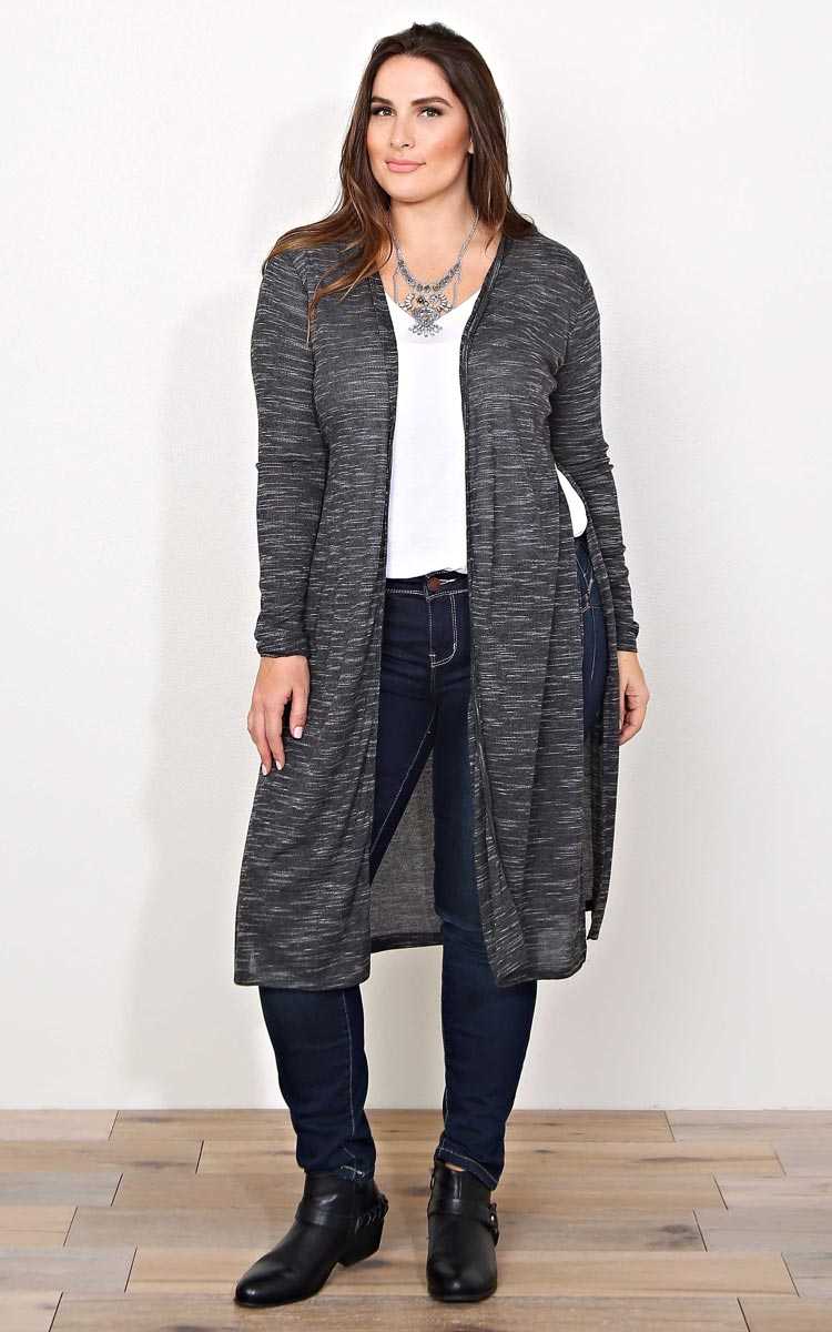 Plus Size Rachelle Rib Knit Duster - Black in Size 2X by Styles For Less