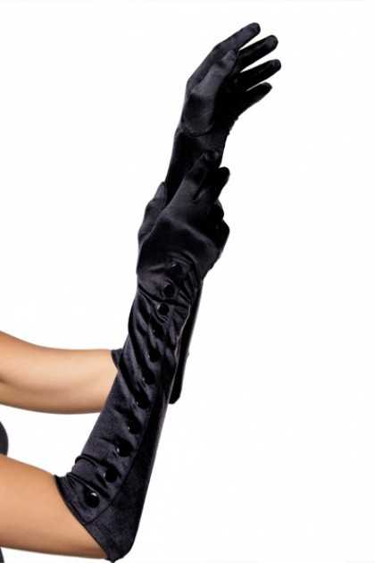 Black Satin Button Detail Gloves