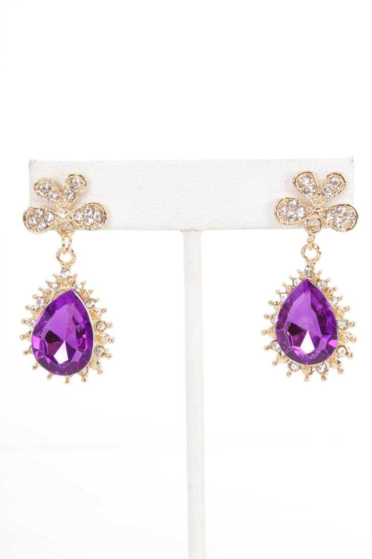 Purple Gold Faceted Beaded High Polish Metal Earrings
