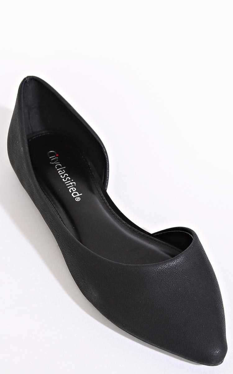 Lola Faux Leather Pointed Flats - Black in Size by Styles For Less