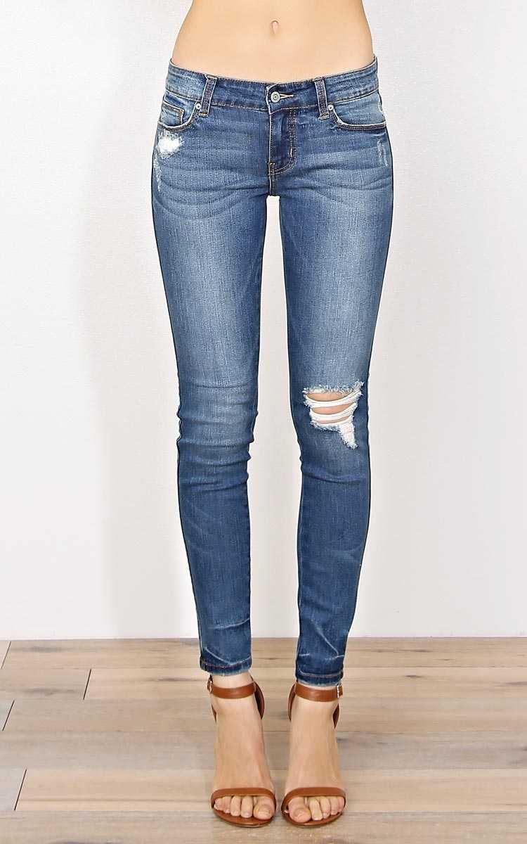 EUNINA Show Off Denim Skinny Jeans - Tinted Destroyed in Size by Styles For Less