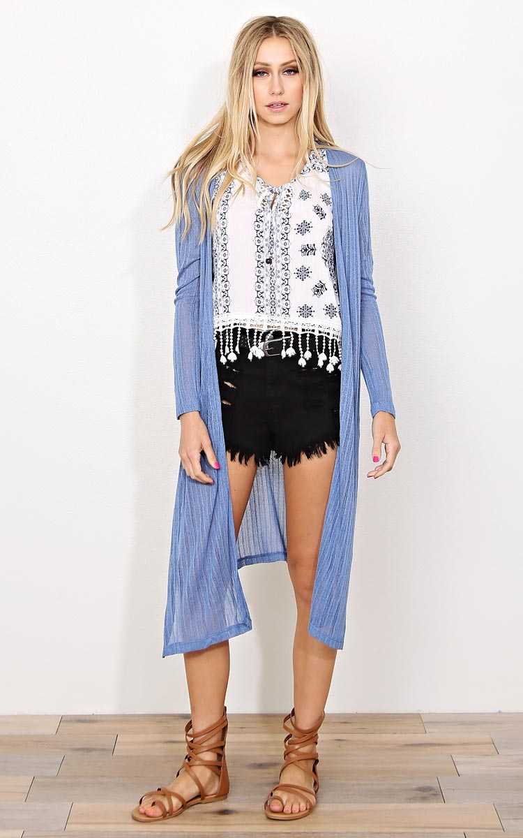 Clear Skies Rib Knit Duster Wrap - - Blue in Size by Styles For Less