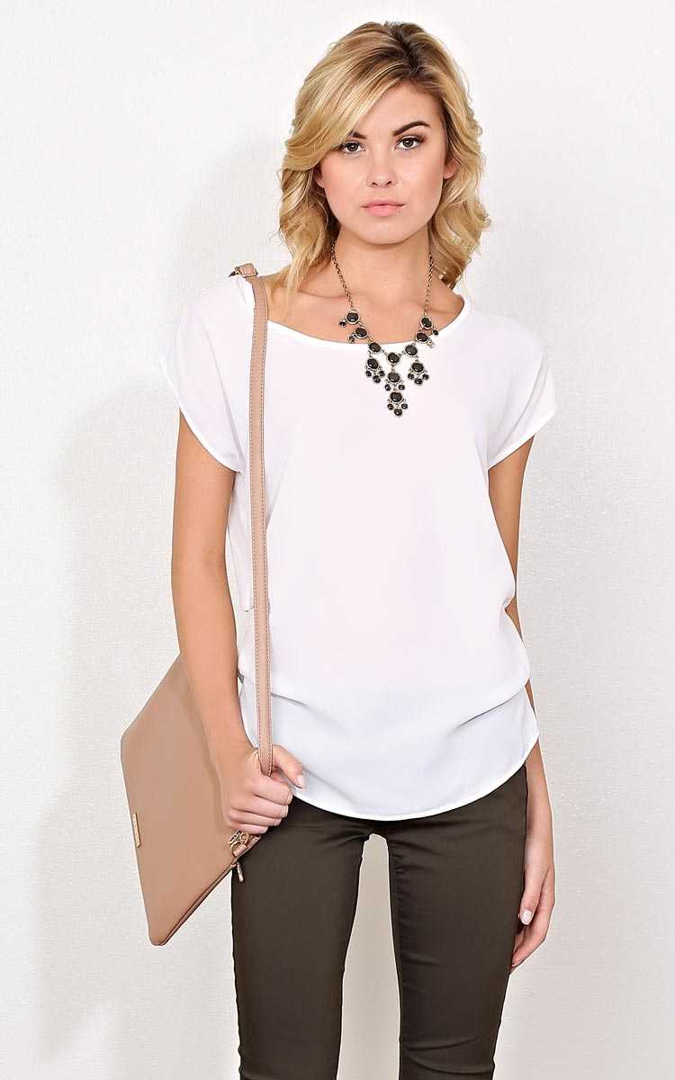 Karen Rouched Side Woven Top - MED - White in Size Medium by Styles For Less