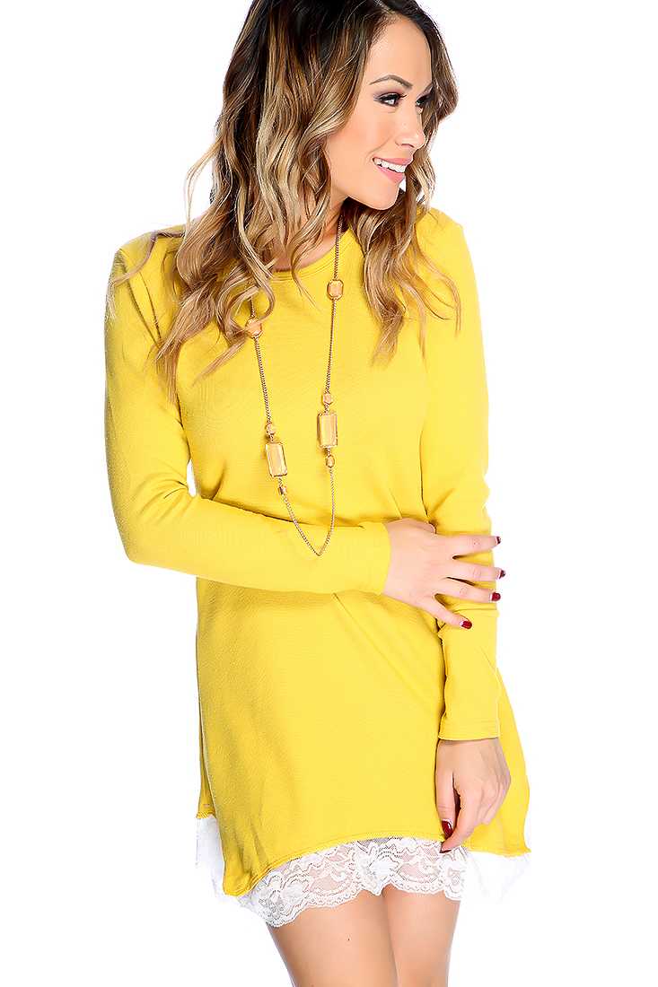 Marigold Long Sleeve Floral Lace Underlining Causal Sweater Dress