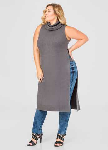 Sleeveless Turtleneck Duster Sweater