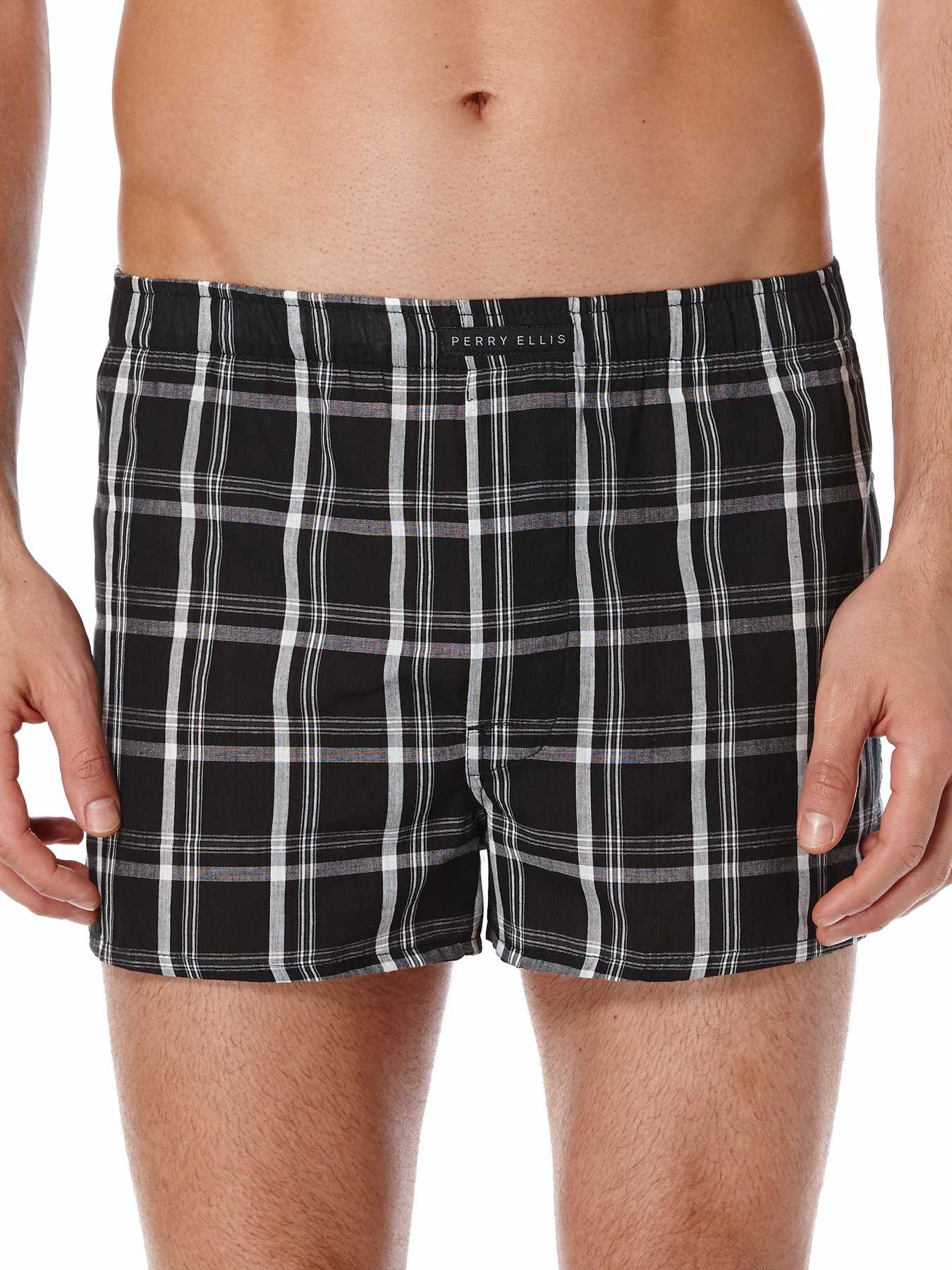 Perry Ellis 3 Pack Stripe and Plaid Woven Boxer