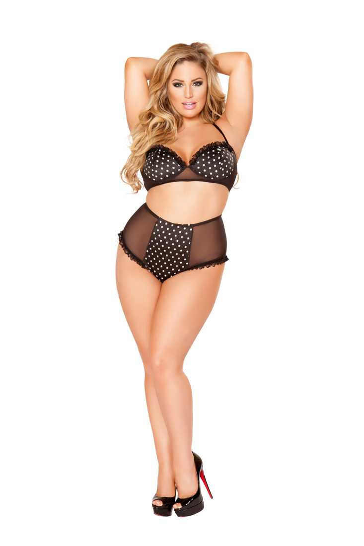 Black White Polka Dot 2PC Pin Up Plus Size Undergarment Set