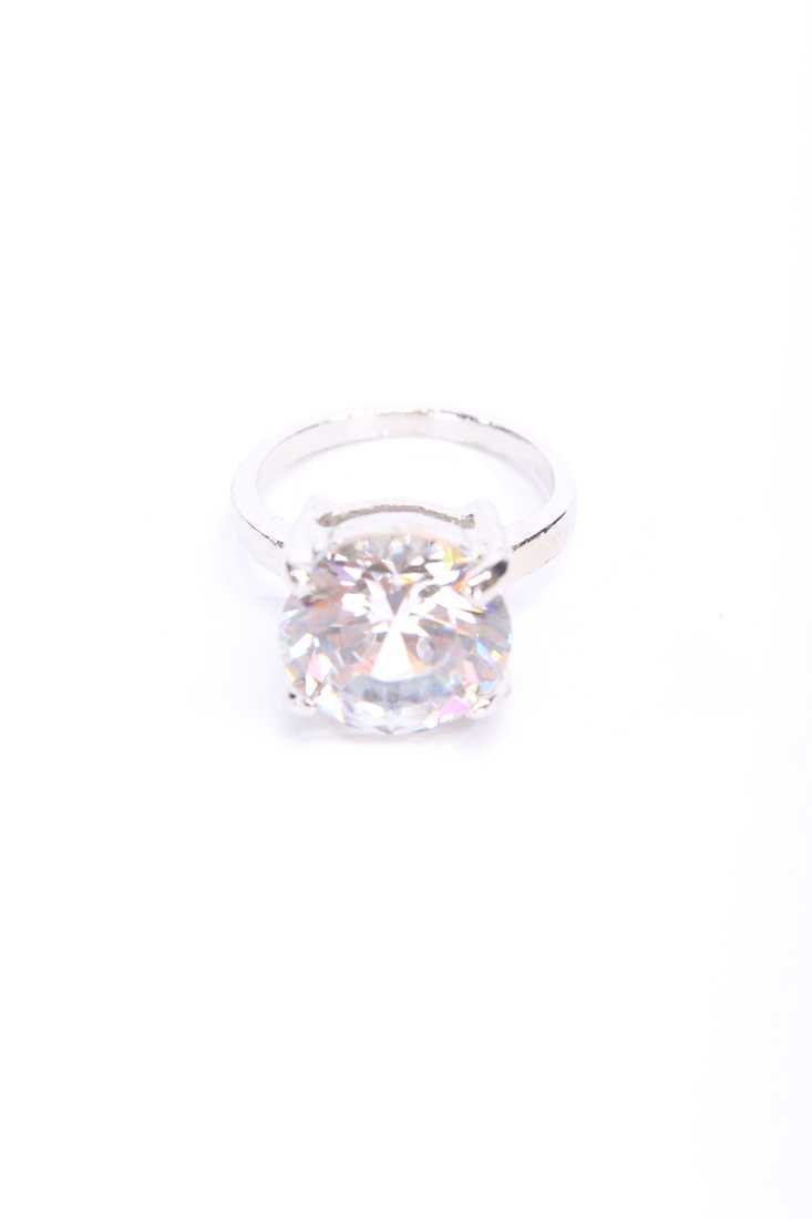 Silver High Polish Over Sized Rhinestone Accent Thin Band Ring