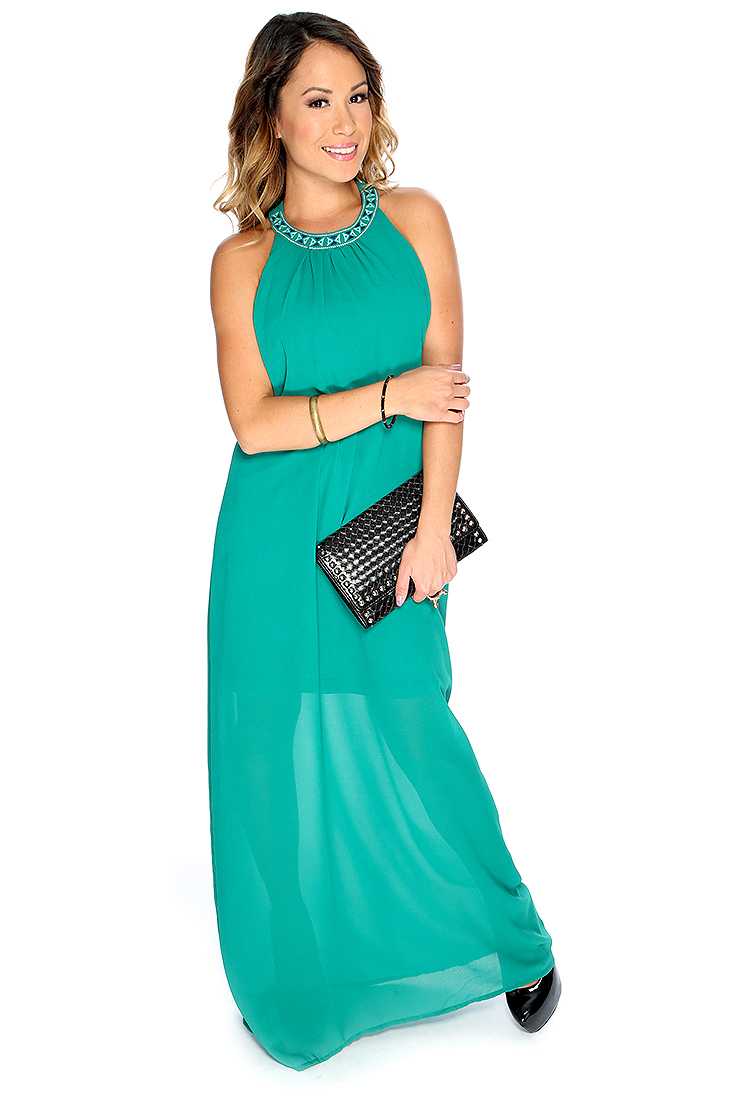 Sexy Hunter Green Halter Maxi Dress