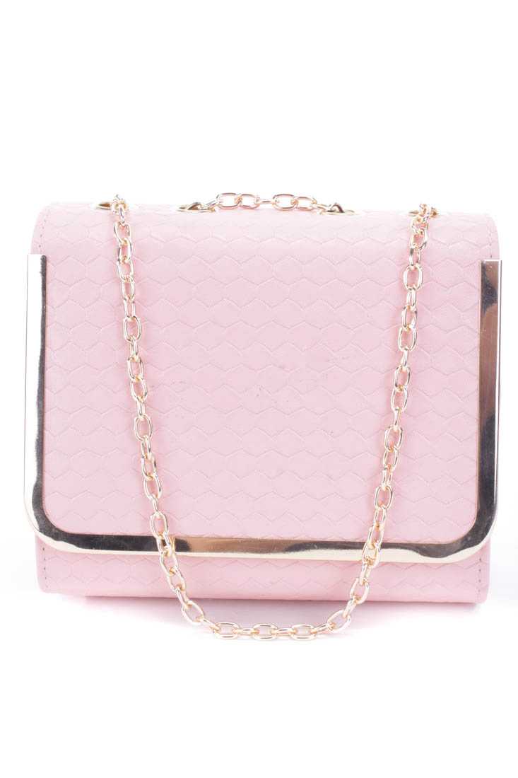 Dusty Pink Faux Leather Textured Pattern Frame Handbag