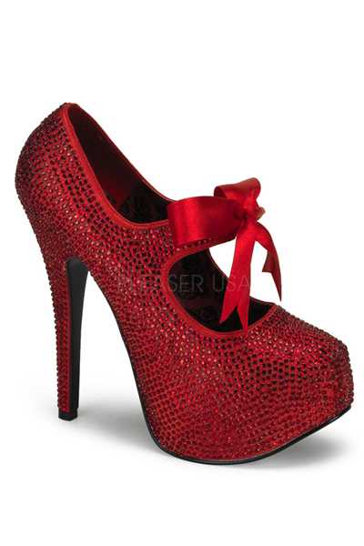 Red Rhinestone Satin Bow Tie Platform High Heels