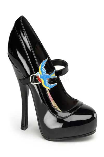 Black Patent Faux Leather Sparrow Accent Maryjane High Heels