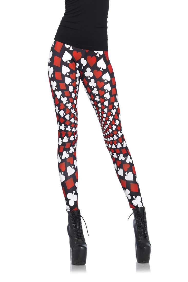 Black Red Spades Print Leggings