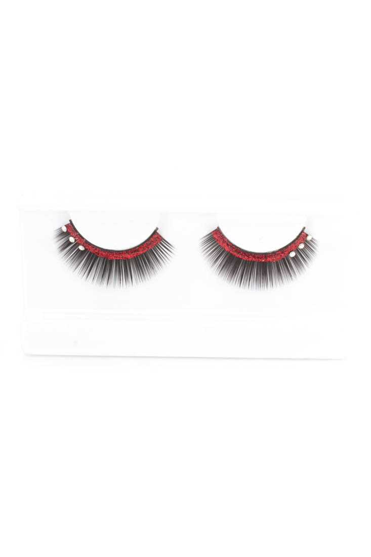 Red Glitter Rhinestone Accent Faux EyeLashes