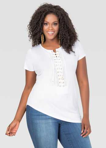 Lattice Lace-Up Asymmetrical Tee