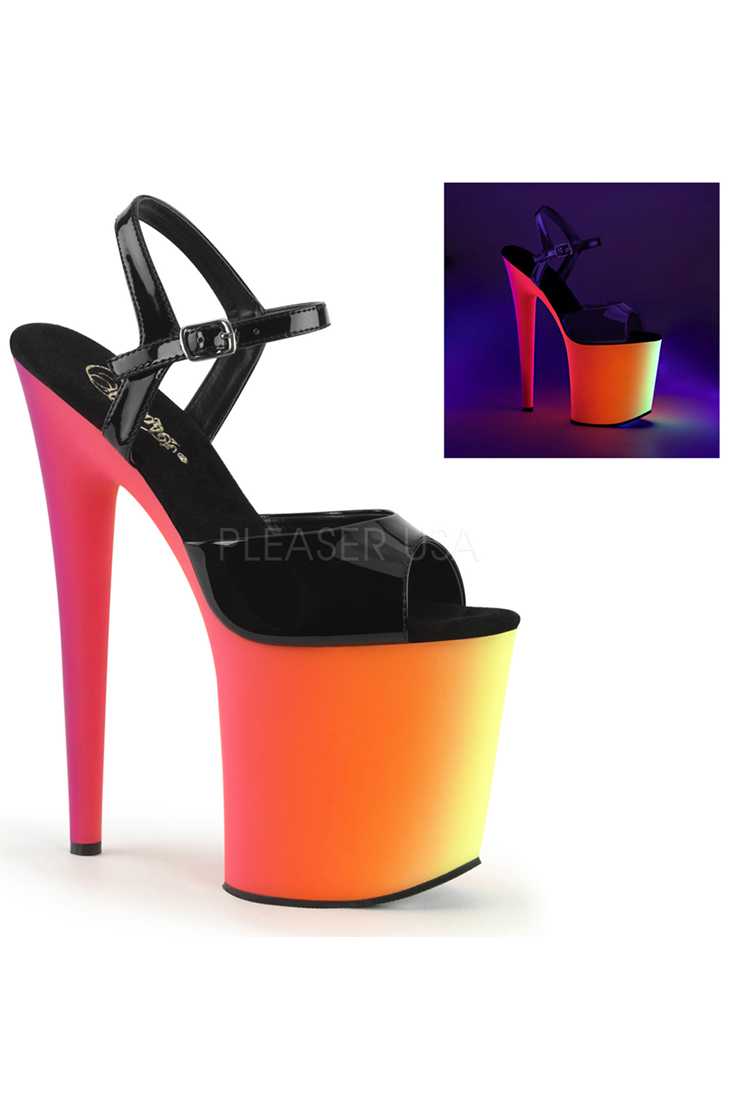 Black Strappy UV Reactive Platform Heels Patent