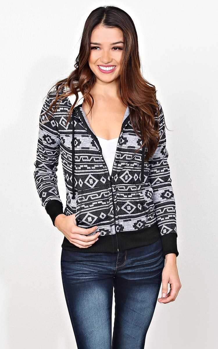 Aztec Chill Fleece Lined Hoodie - SML - Black Combo in Size Small by Styles For Less