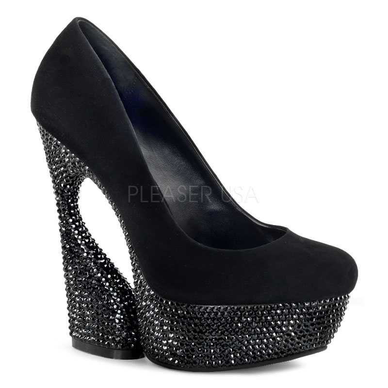 Black Rhinestone Platform High Heels Faux Suede