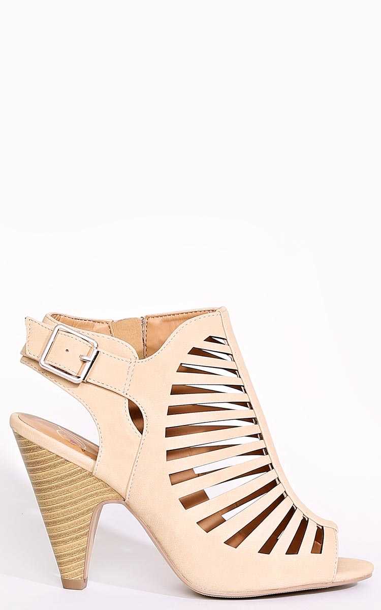 Jillian Caged Faux Leather Heels - Beige in Size by Styles For Less