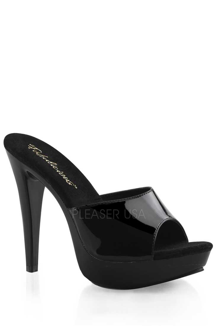 Black Slip On Platform High Heels PVC