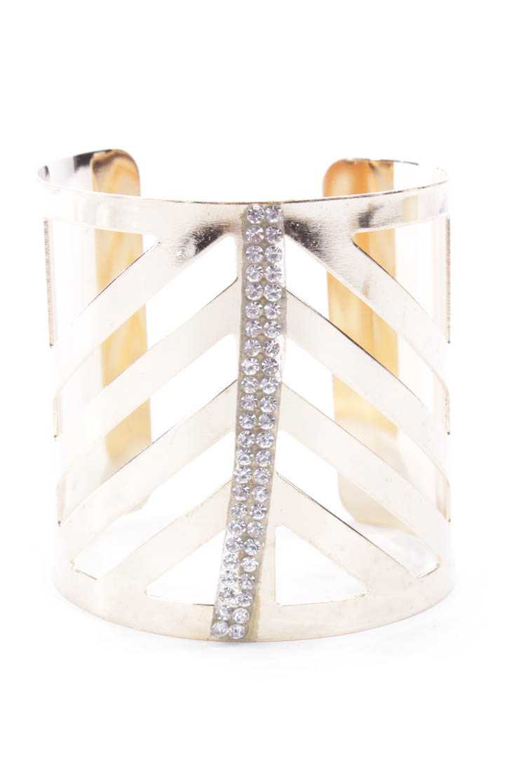 Gold Rhinestone Accent High Polish Metal Bracelet Cuff