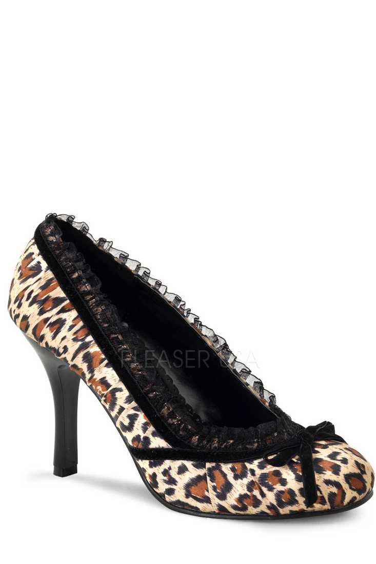 Cheetah Print Lace Trimmed Pump High Heels Satin