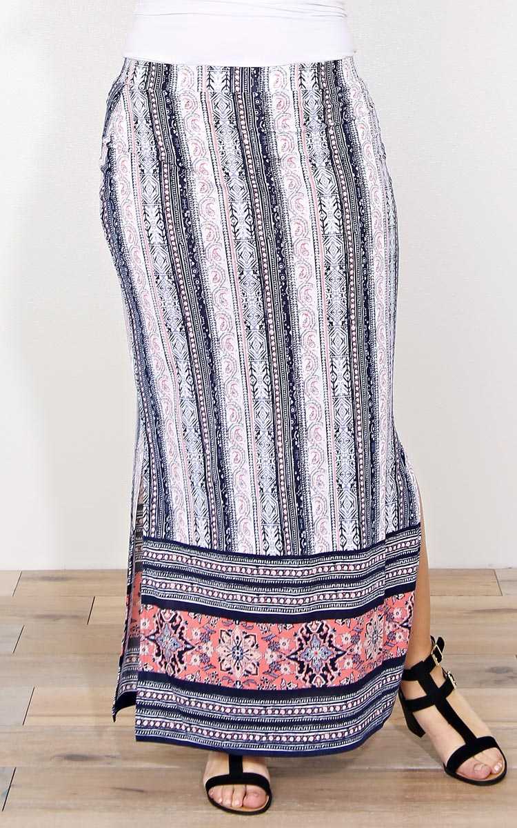 Plus Size Tribal Vibes Knit Maxi Skirt - Navy Combo in Size by Styles For Less