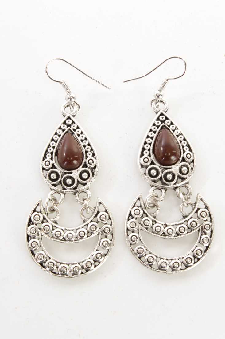 Brown Silver Antique Finished Intricate Dangle Earrings