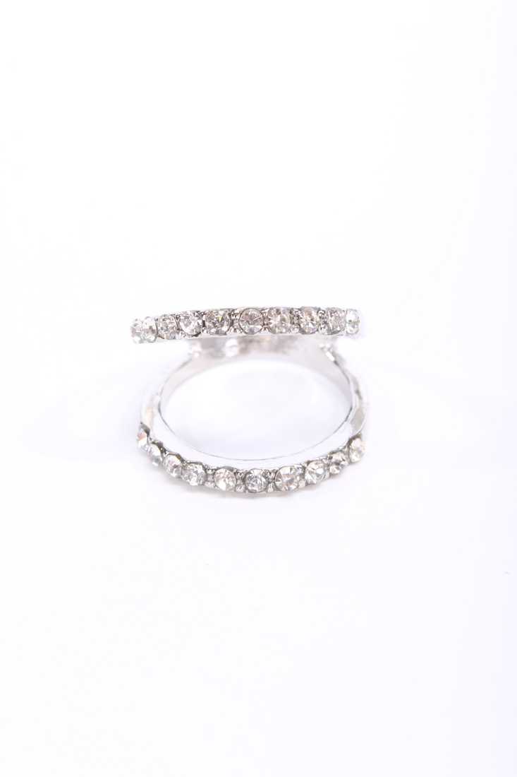 Silver Rhinestone Open High Polish Metal Ring