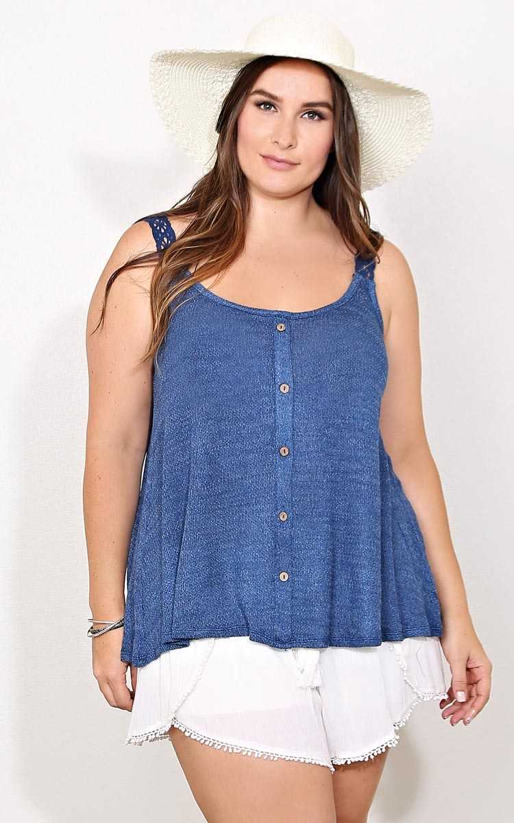 Plus Size Into Deep Slub Knit Tank - Navy in Size 3X by Styles For Less