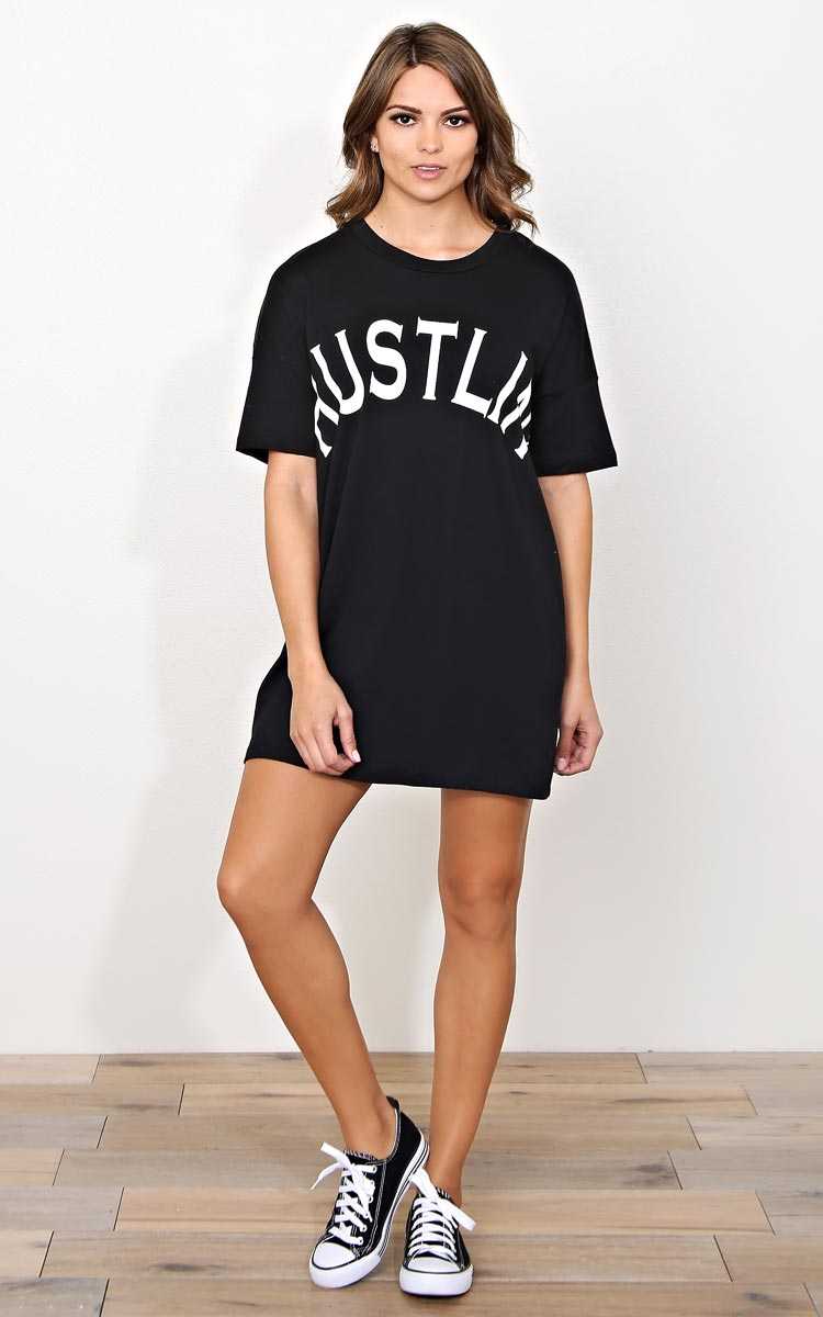 HUSTLIN' Oversized Knit Tee - MED - Black in Size Medium by Styles For Less