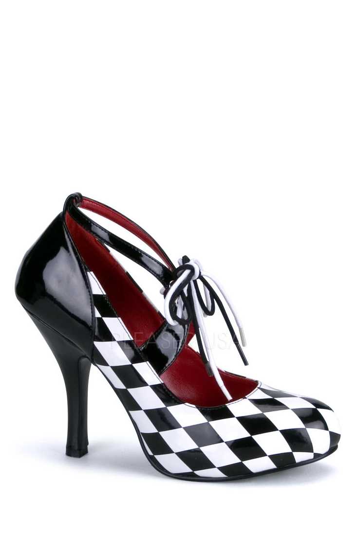 Black White Checker Print High Heels Patent