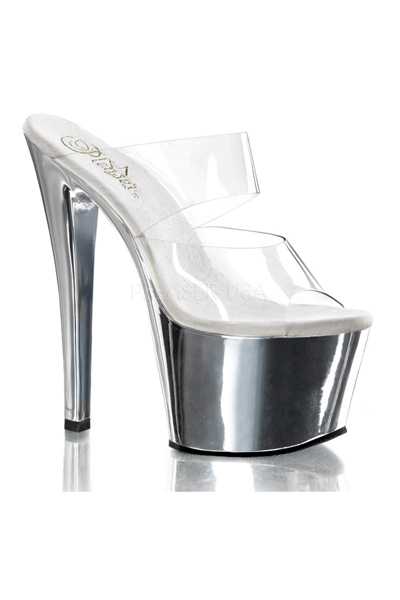 Clear Silver Chrome Slip On Platform High Heels