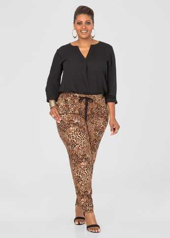 Animal Print Ruched Leg Pant