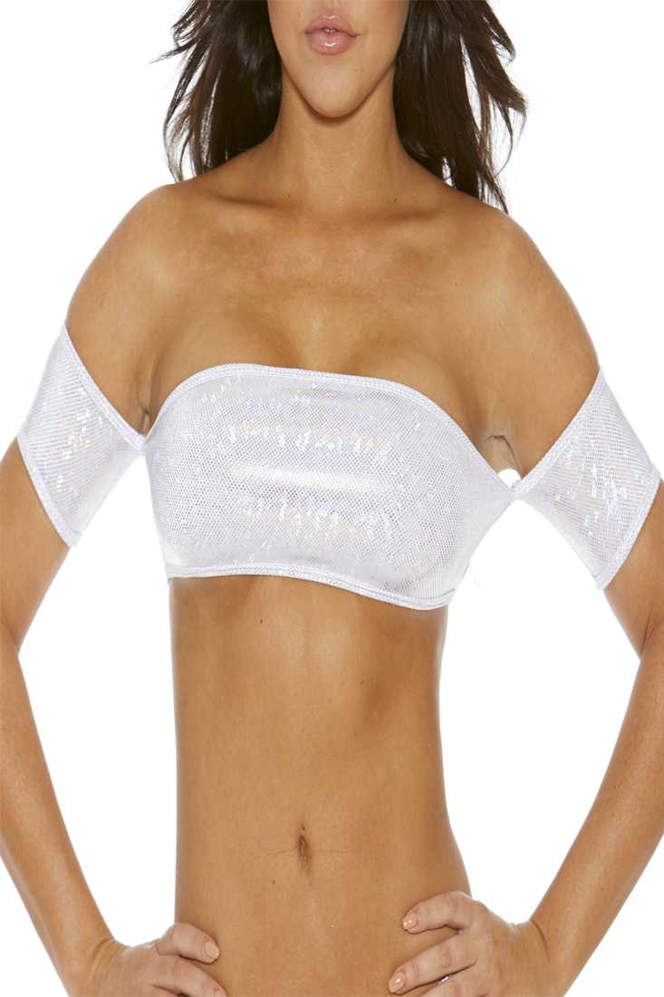 White Sparkle B Dazzle Hologram Bandeau Top With Sleeves