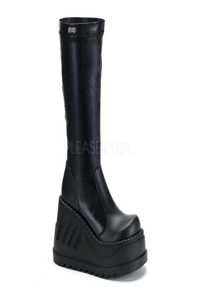 Black Goth Punk Cyber Mid-Calf Boots Faux Leather