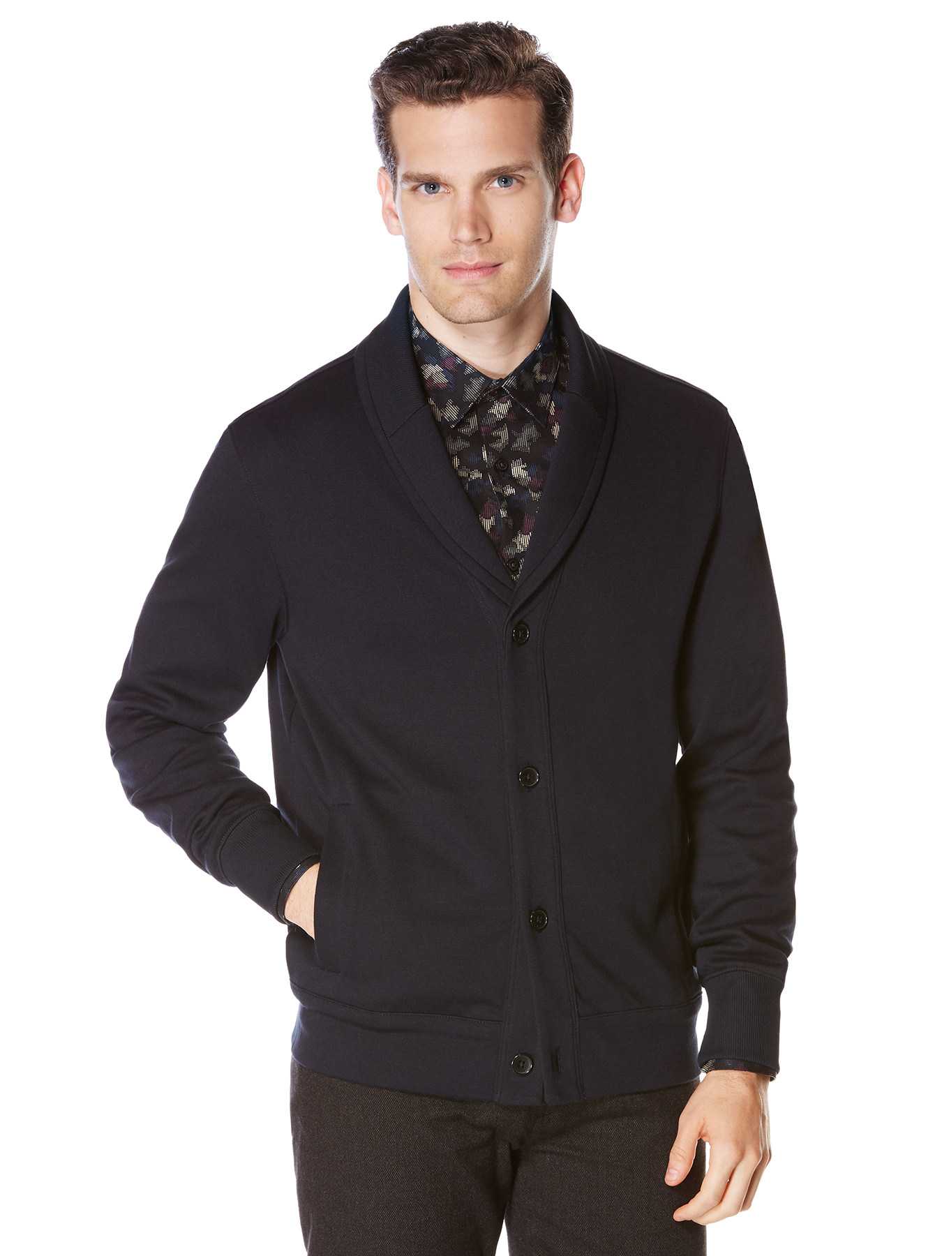 Perry Ellis Long Sleeve Jacquard Cardigan