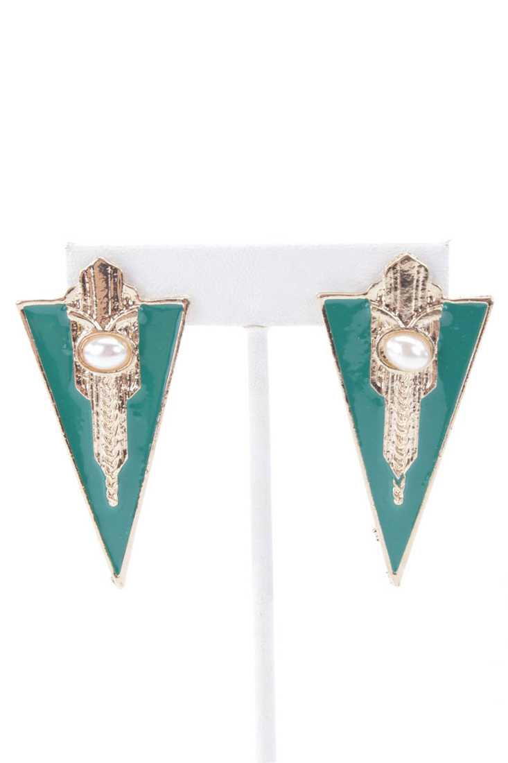 Green Gold Lacquer Finished High Polish Metal Earrings