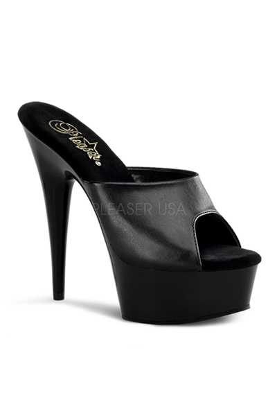 Black Faux Leather Slip On High Heels