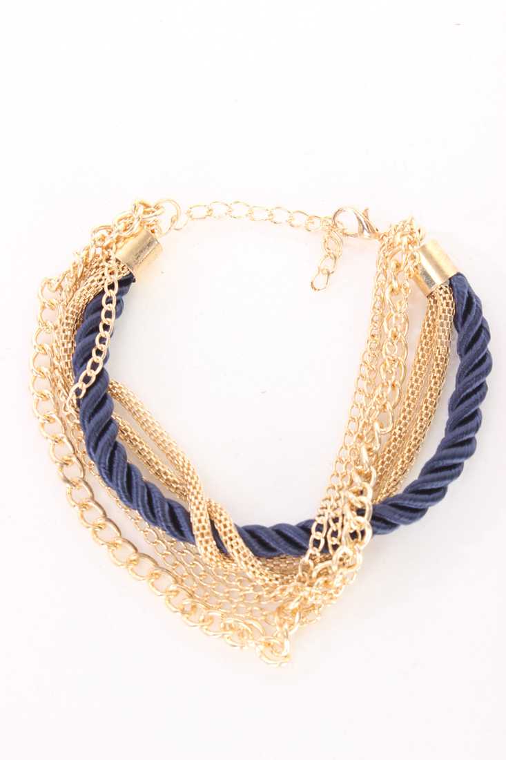 Navy Blue Rope Design Layered Chain Link Mesh Bracelet