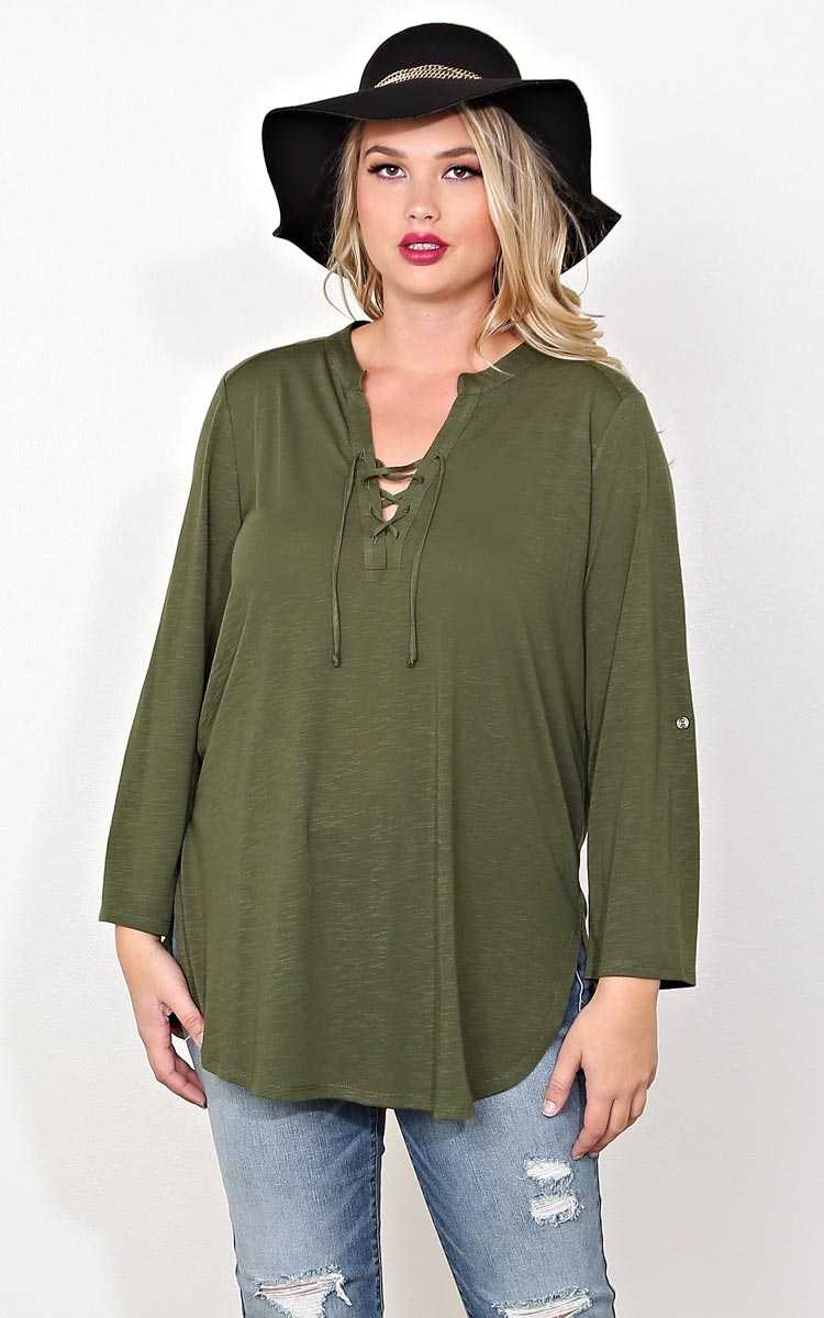 Plus Size Alicia Knit Lace Up Top - Wine/Cran in Size 2X by Styles For Less