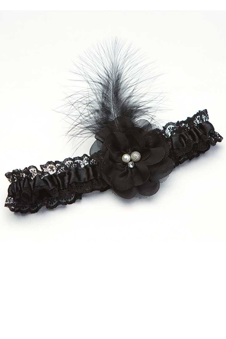 Black Beaded Feather Leg Garter