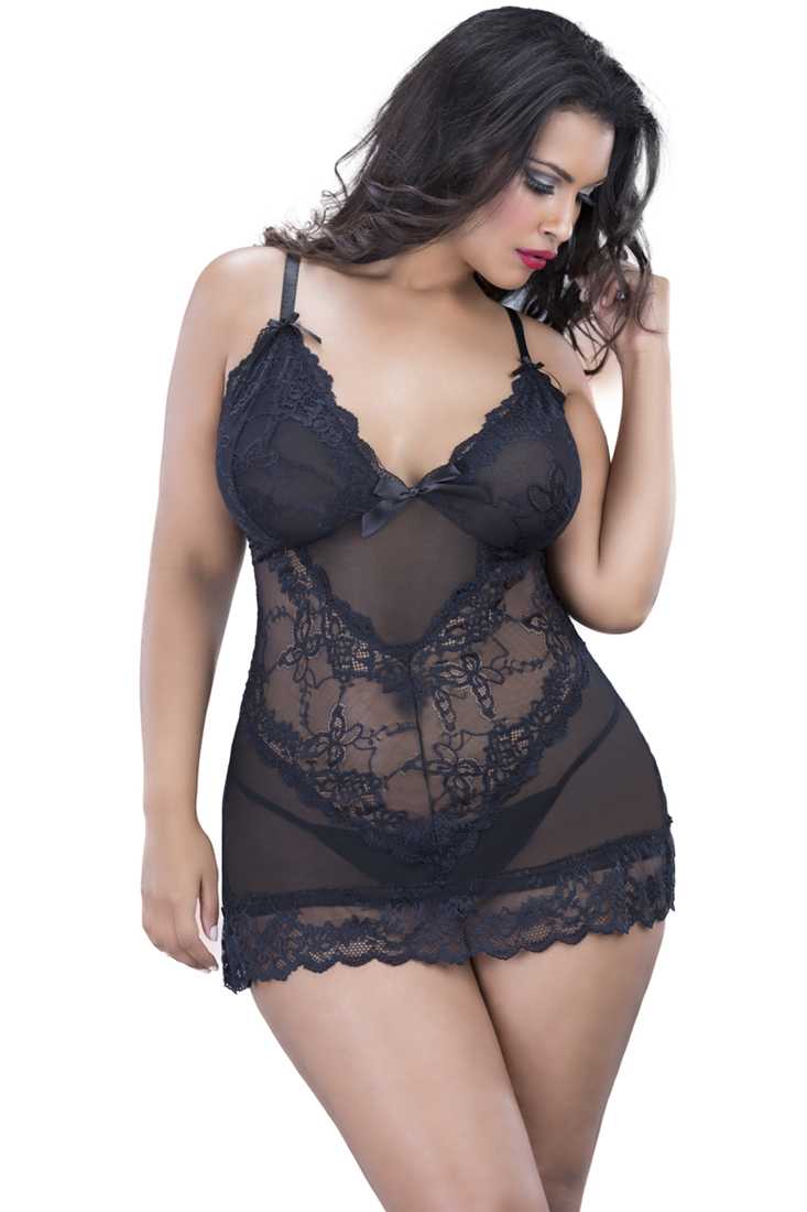 Sexy Black Lace 2 Piece Babydoll
