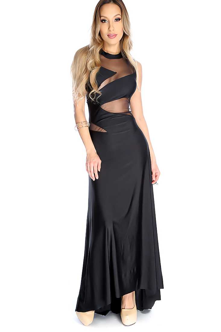 Sexy Black Mesh Cut Out Sleeveless Party Maxi Dress