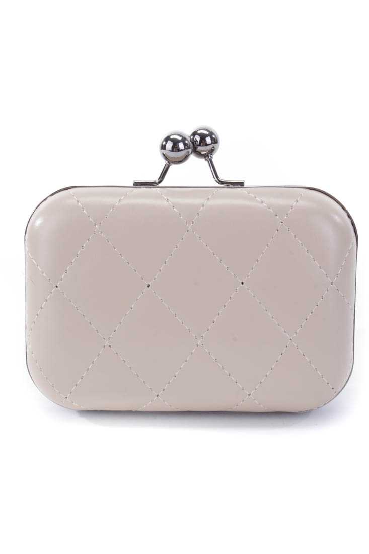 Beige Quilted Faux Leather Mini Clutch