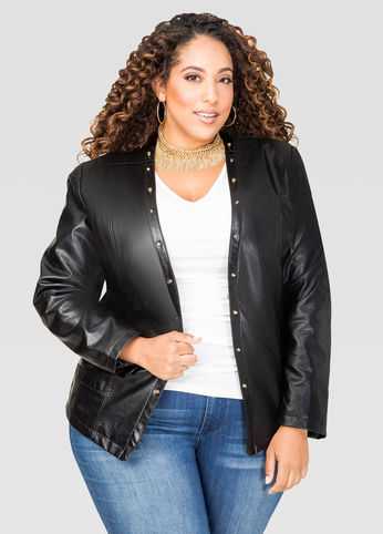 Stud Detail Faux Leather Jacket