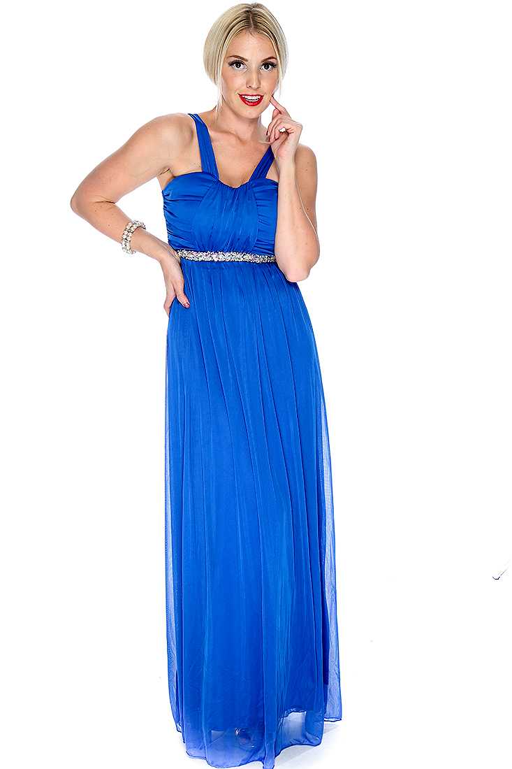 Sexy Royal Blue Faceted Beaded Maxi Dress